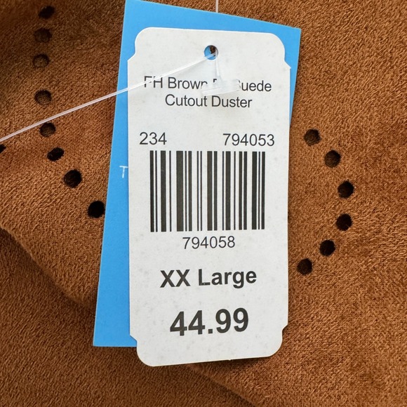 Forgotten Grace Faux Suede Duster Cardigane Size XXL Tan Lasercut Boho Festival - Picture 9 of 9